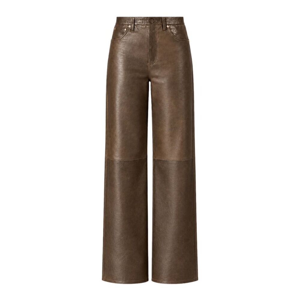 Golden Goose Deluxe Brand Women Dark Green Paneled Waxed Nappa Leather Trousers